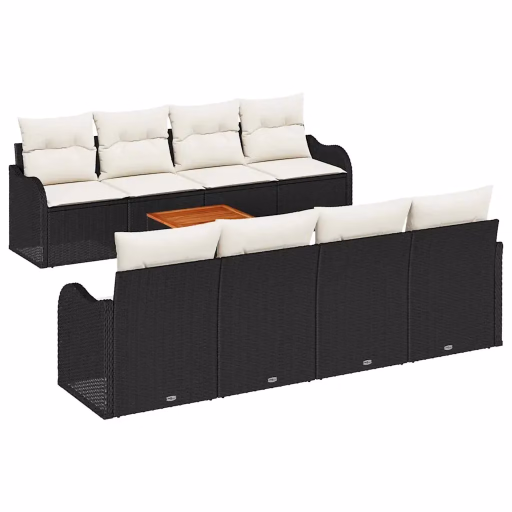 Set Divano da Giardino vidaXL 9 pz in Polyrattan con Cuscini Nero e Beige – 2