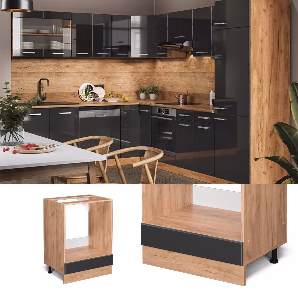 Mobile per forno da incasso Vicco R-Line Antracite lucido e Rovere, L: 60 cm – 2