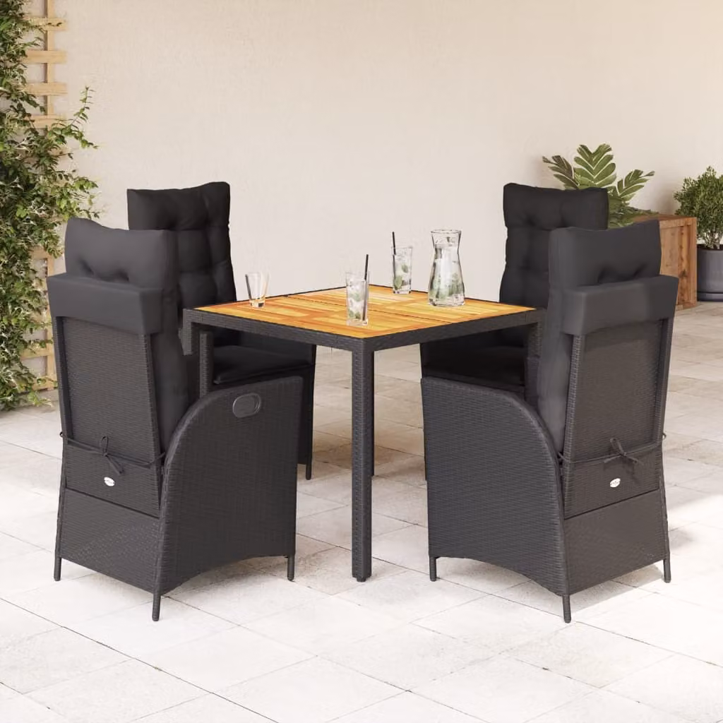 Maison Exclusive - Set da Pranzo da Giardino 5 pz Nero con Cuscini in Polyrattan