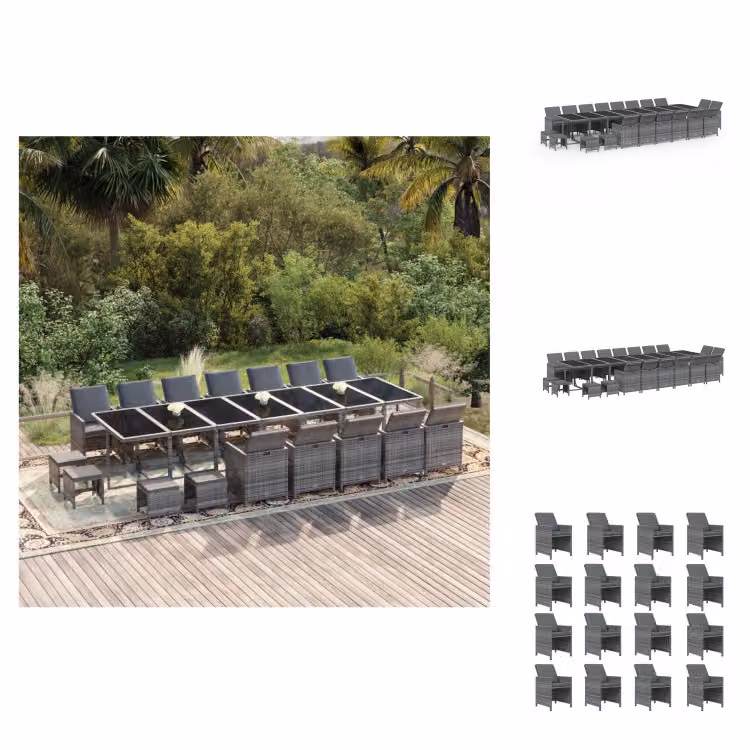 vidaXL set da pranzo da giardino da 21 pezzi con cuscini in poly rattan grigio - Set di mobili da giardino