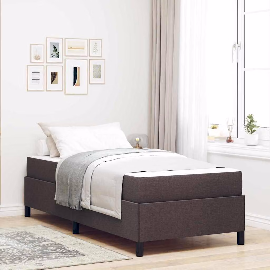 Letto a molle insacchettate, colore marrone scuro, dimensioni 90 x 190 cm, rivestito in tessuto