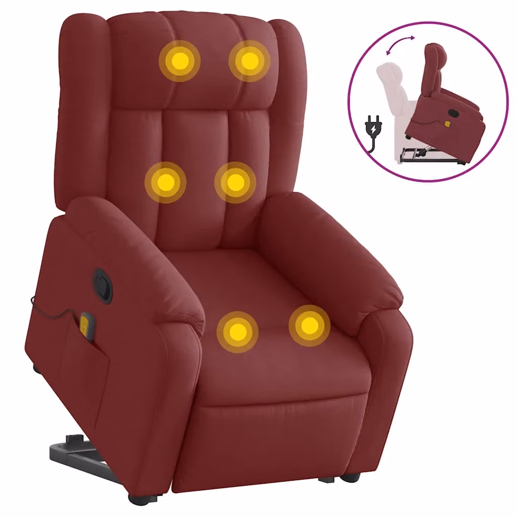 Poltrona Alzapersona Reclinabile con Massaggio vidaXL, Colore Rosso, Tessuto Moderno per Senior – 2