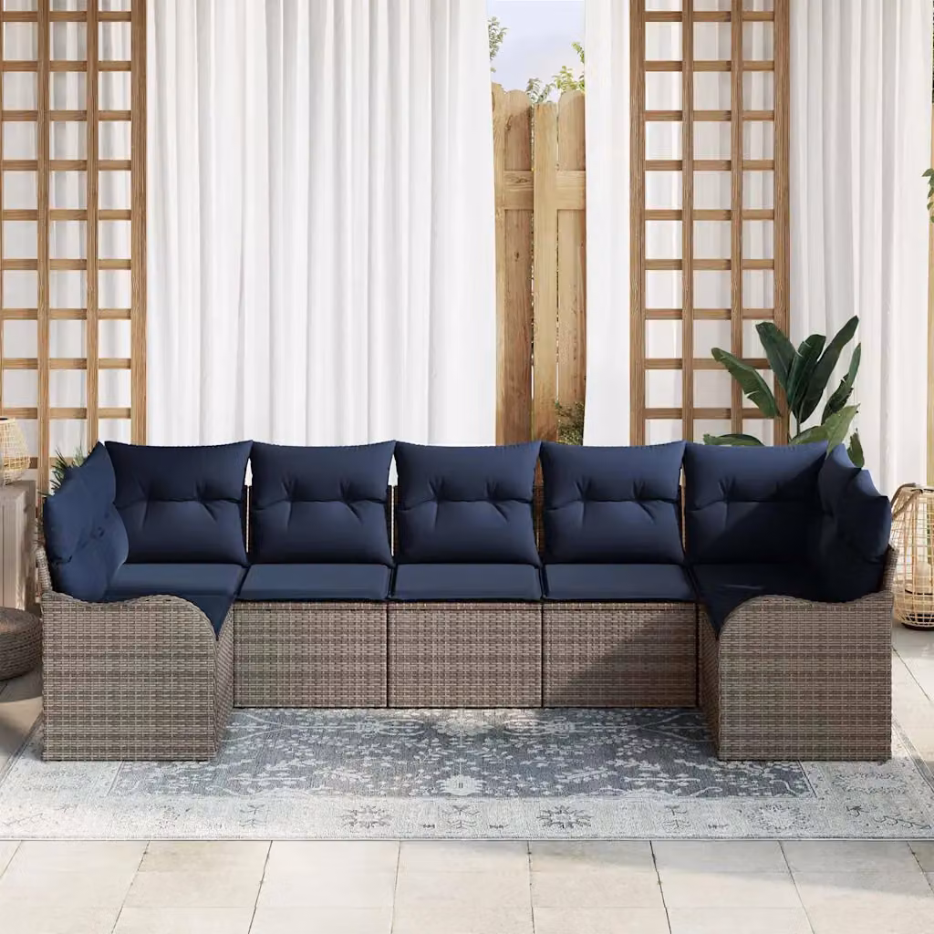 Set Divano da Giardino a L vidaXL Grigio e Blu con Cuscini Imbottiti e Struttura in Metallo e Polyrattan