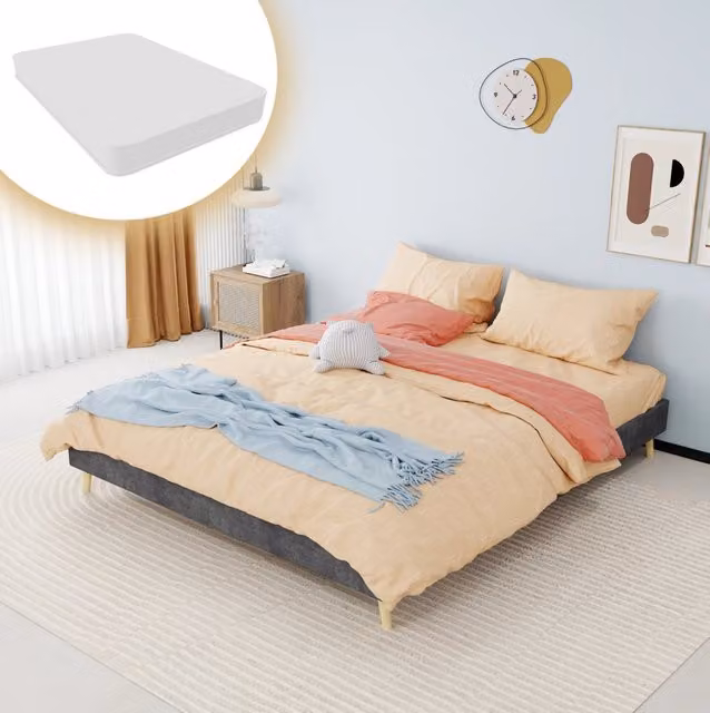 Letto con materasso 160x200 cm, grigio, tessuto e metallo