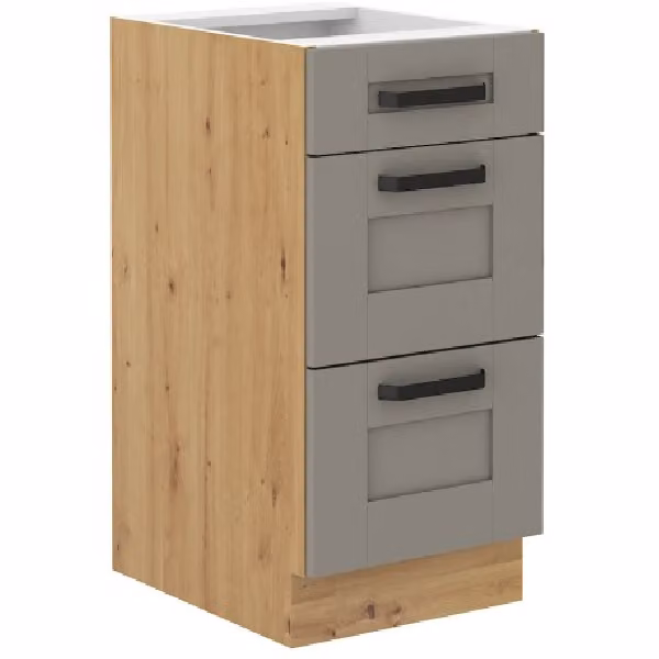 Mobile da cucina con cassetti LAILI - larghezza 40 cm, grigio chiaro / rovere artigianale