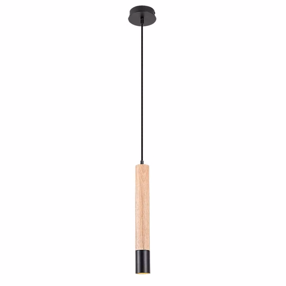 Rabalux 72131 Lampada a sospensione 1 spot Braulia, GU10 legno, marrone-nero, rotonda, industriale, ø55mm