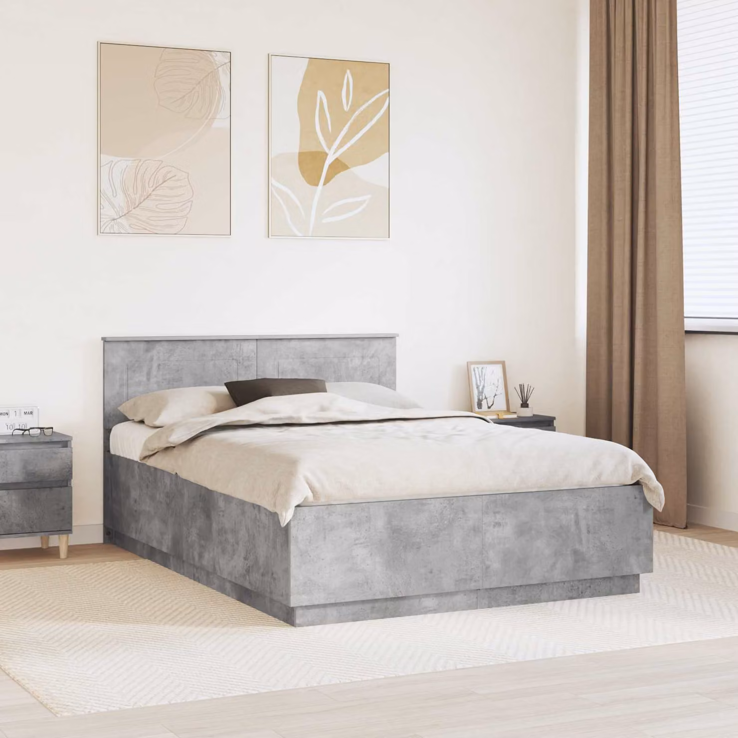 vidaXL Struttura del letto con testiera in legno MDF Grigio Cemento L/P/H: 160 x 200 x 90 cm