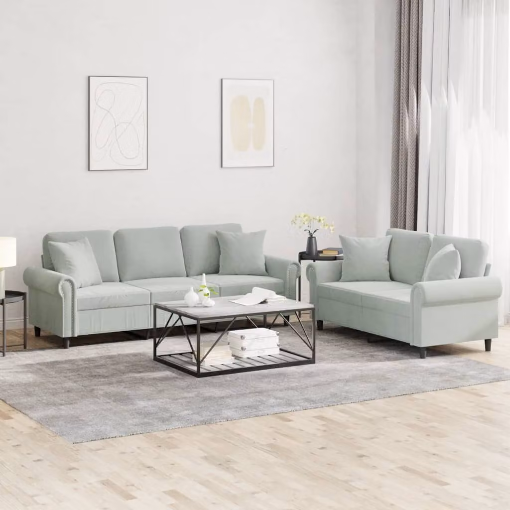 Maison Exclusive - Set divano a 2 posti con cuscini in velluto grigio chiaro