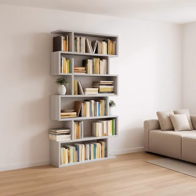 Libreria Ataman DMORA, Mobile portalibri bifacciale con 5 ripiani, Scaffale divisorio moderno Grigio, L: 80 cm, P: 24 cm, H: 192 cm – 1