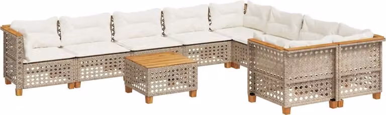 Set Divano da Giardino 10 pz con Cuscini Beige in Polyrattan