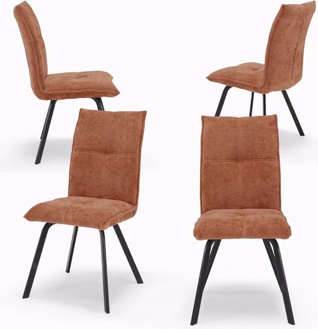 Set 4 sedie imbottite per sala da pranzo LETIZIA, design moderno, gambe robuste in metallo, rivestimento in tessuto spesso e idrorepellente effetto tridimensionale, colore Terra