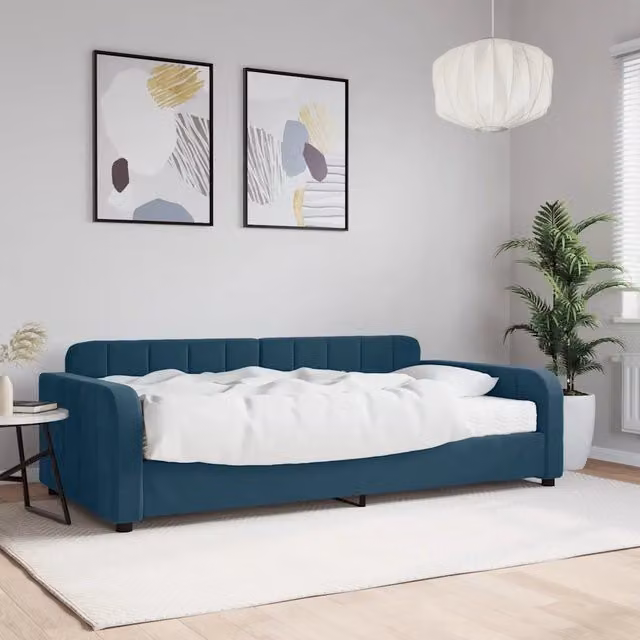 Divano Letto Moderno vidaXL in Velluto Blu con Materasso in Schiuma L/P/H: 223 x 110 x 71 cm, Dimensioni Materasso: 100 x 200 cm