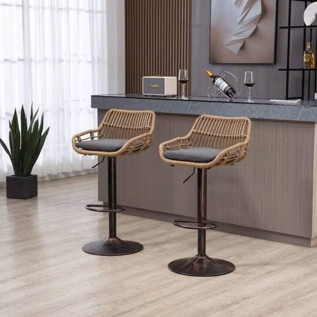 Sgabelli da bar in rattan girevoli 360¡ã - Zephmum - Regolabili in altezza, set di 2, grigi