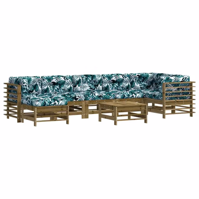 Set Divani da Giardino 8pz con Cuscini Legno Impregnato di Pino