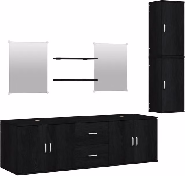 Set Mobili da Bagno | Armadio da bagno 7 pz Nero in Legno Multistrato
