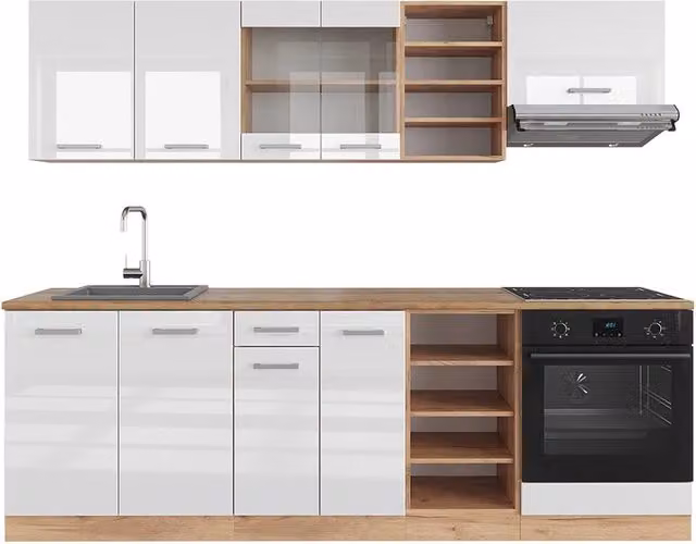 Cucina componibile moderna Vicco R-Line Bianco lucido e Rovere dorato L: 240 cm senza piano di lavoro – 1