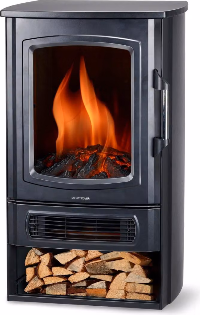 caminetto elettrico alpina con riscaldatore Helsinki ND183 - Caminetto elettrico con effetto fiamma LED - Stufa con termostato regolabile 1000 W - 2000 W - Cavo di alimentazione da 1,5 m - Metallo - Nero