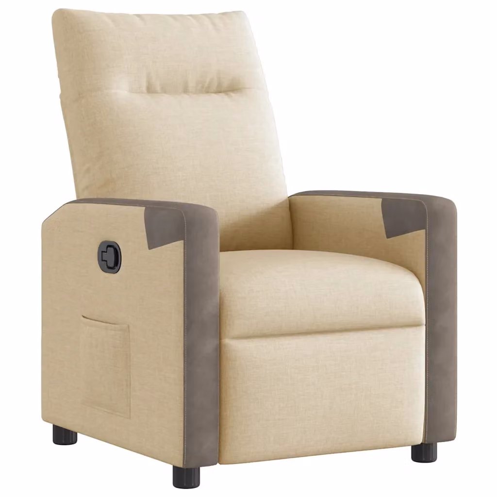 Poltrona Reclinabile Relax in Tessuto con Braccioli, Design Moderno, Colore Beige e Grigio – 2