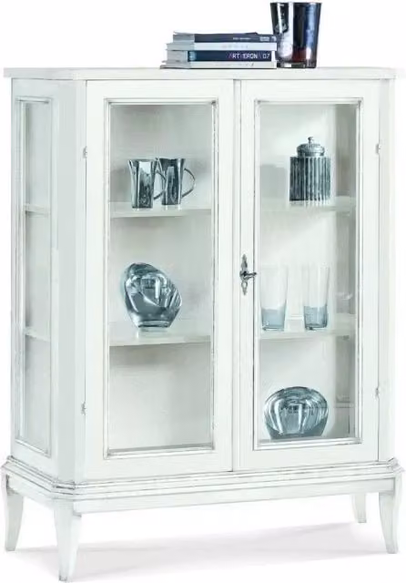 Vetrina in legno stile shabby chic con 2 ante in vetro bianco Mobili 2G L: 96 cm, P: 20 cm, H: 116 cm – 2