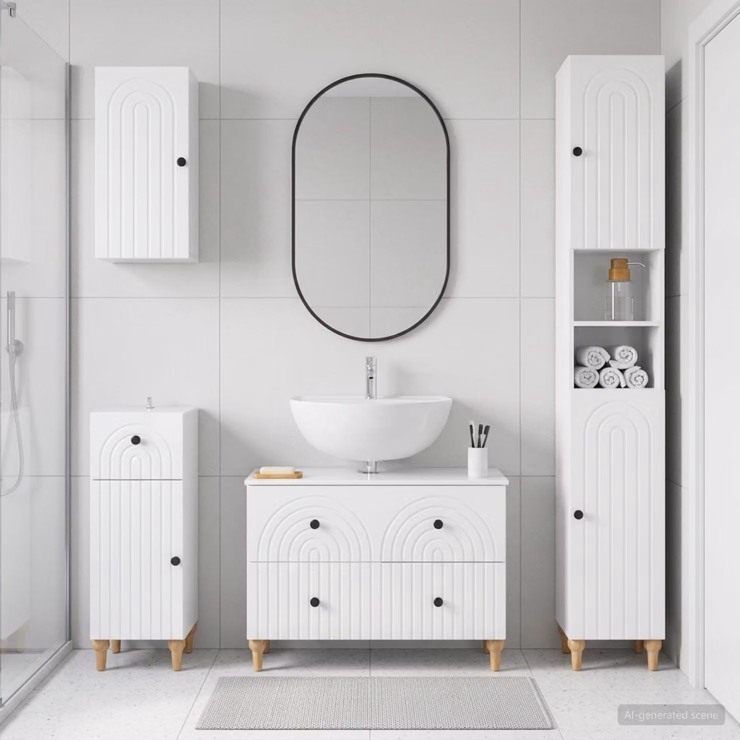 vidaXL Set di Mobili da Bagno ALKMAAR 4 Pezzi Bianco Lucido Moderno con Mobile Lavabo e Pensile a Parete