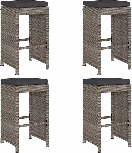 Sgabelli da Bar con Cuscini 4 pz Grigi in Polyrattan CFW3862309