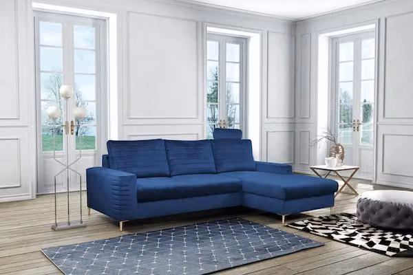 Divano ad angolo "Collin" Divano ad angolo funzione letto blu navy / piedi neri Recamiere destra