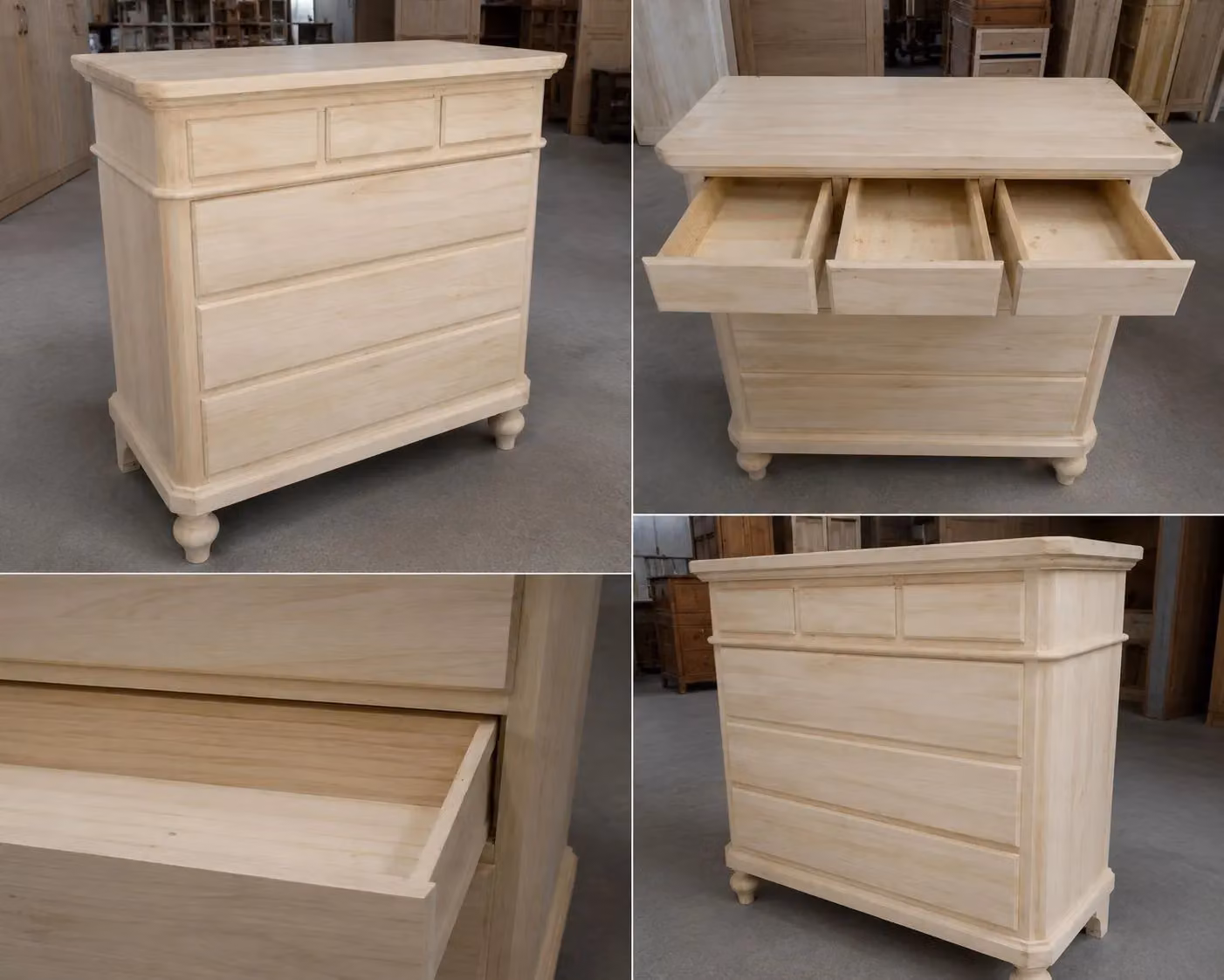 Cassettiera classica con 6 cassetti in legno grezzo Mobili 2G L: 90 cm, P: 45 cm, H: 88 cm – 1