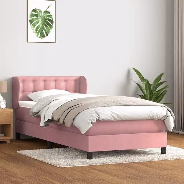 Letto con Giroletto a Molle e Materasso Ibrido vidaXL in Velluto Rosa e Bianco L/P/H: 223 x 80 x 30 cm
