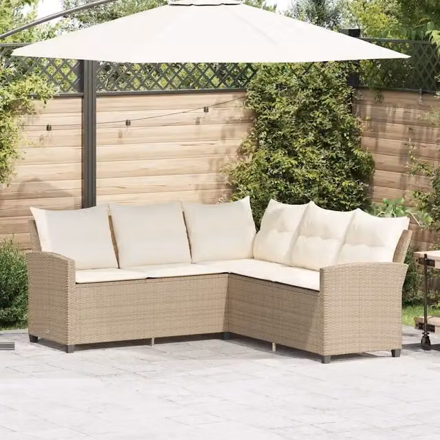 Divano a Forma di L con Cuscini-Sofa con Cuscini in Polyrattan Beige 662528