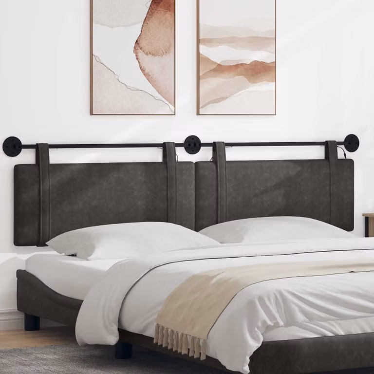 Testiera da letto sospesa vidaXL in similpelle nera con illuminazione integrata e pannello imbottito