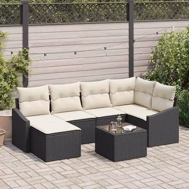 Set di divani 7 pz Nero polyrattan 3346797
