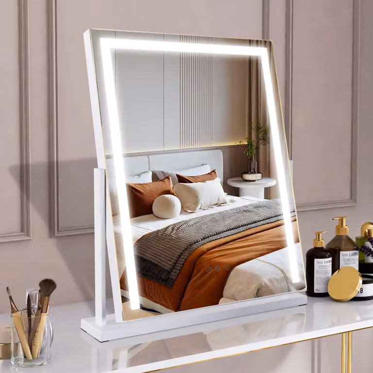 Specchio da trucco a LED, 52 cm, con interruttore touch, 3 modalità di illuminazione, dimmerabile, girevole a 360°