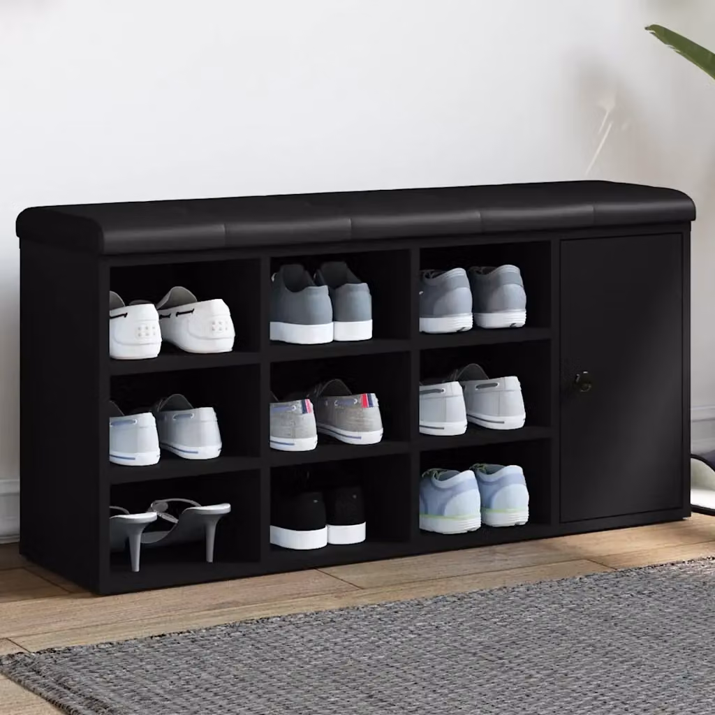 Scarpiera Moderna DESIGN IN con Seduta in Pelle Sintetica Nera e Struttura in Legno, L 102 cm x P 32 cm x H 50 cm – 2