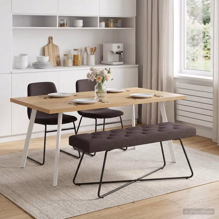 vidaXL Panchina moderna in tessuto marrone con struttura in metallo e MDF L/P/H: 110 x 40 x 46 cm