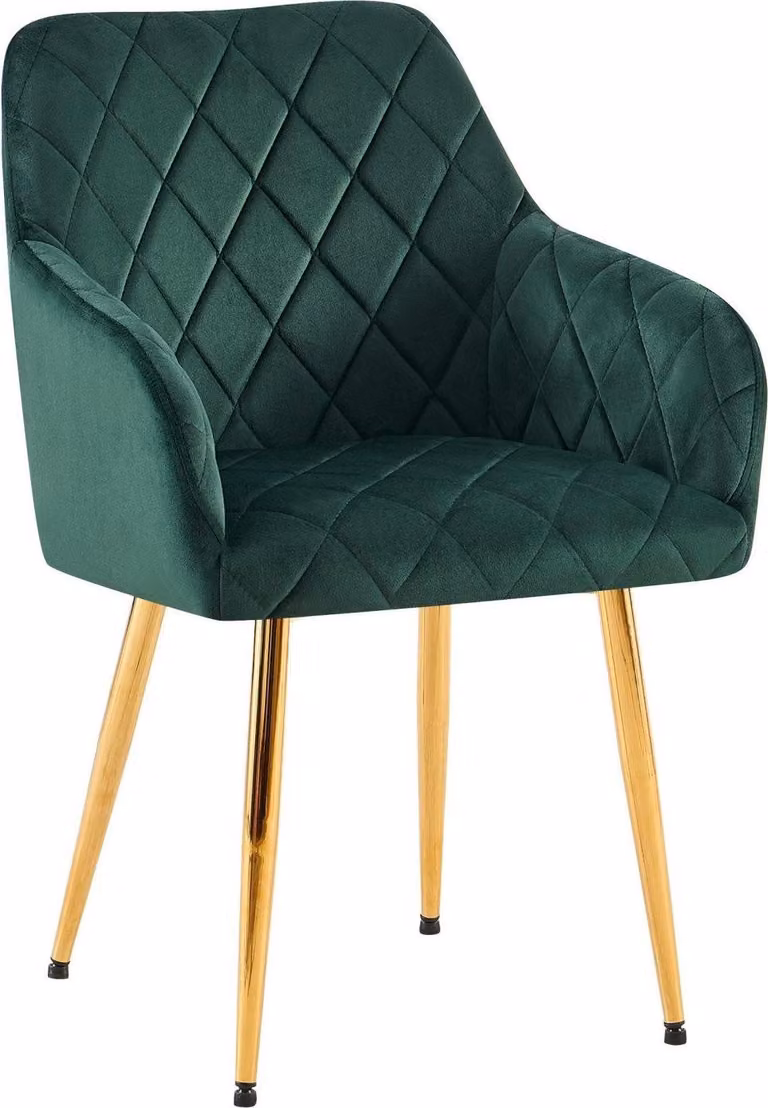 Confortevole sedia da pranzo in velluto - Sedia elegante, comfort duraturo - Struttura robusta | Colore: Verde | Materiale della struttura: Oro metallizzato