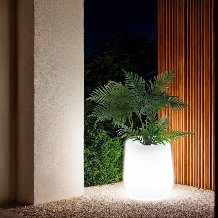 Vaso luminoso LED Luminous Courve Pot tectake bianco con telecomando e effetto RGB per giardino
