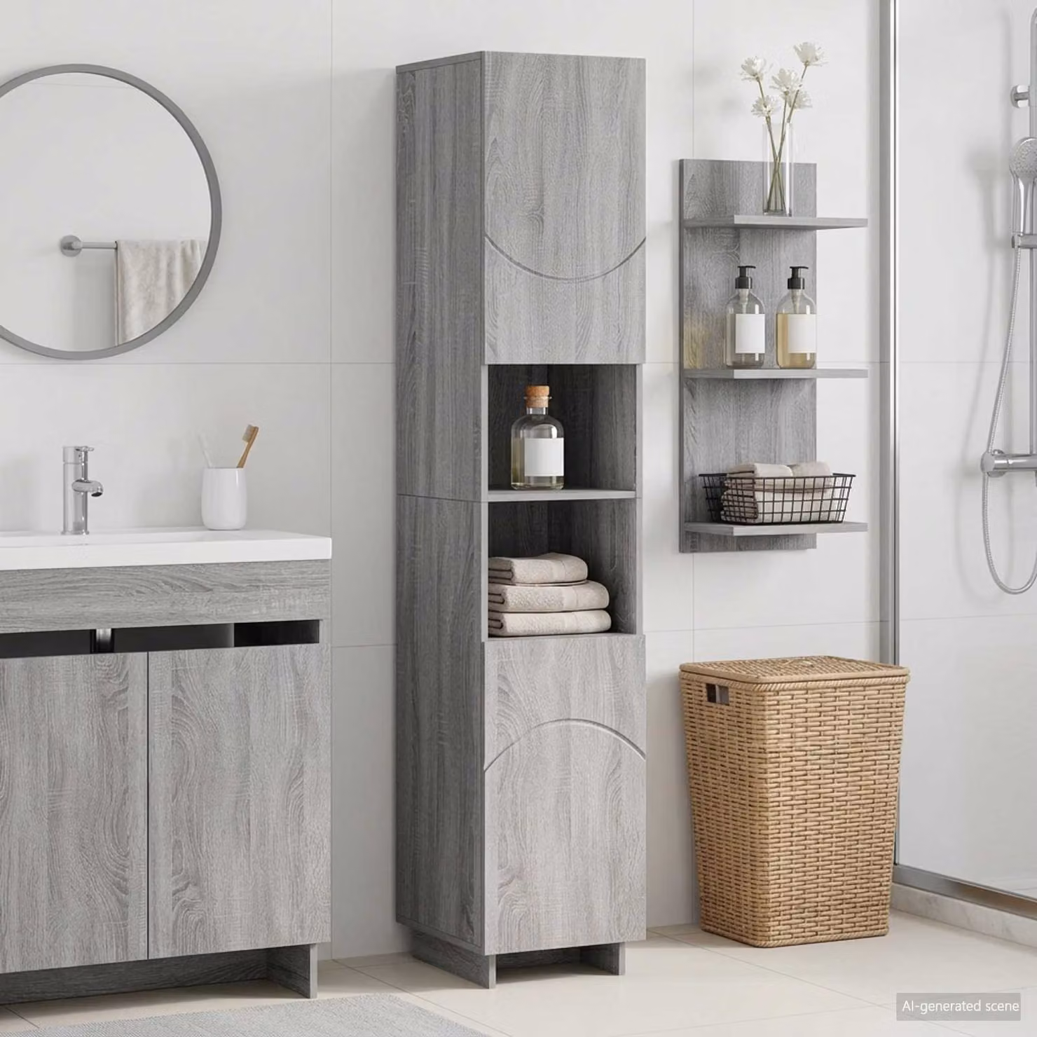 Mobile da bagno moderno vidaXL in legno e MDF grigio L: 36.5 cm, P: 38 cm, H: 180 cm
