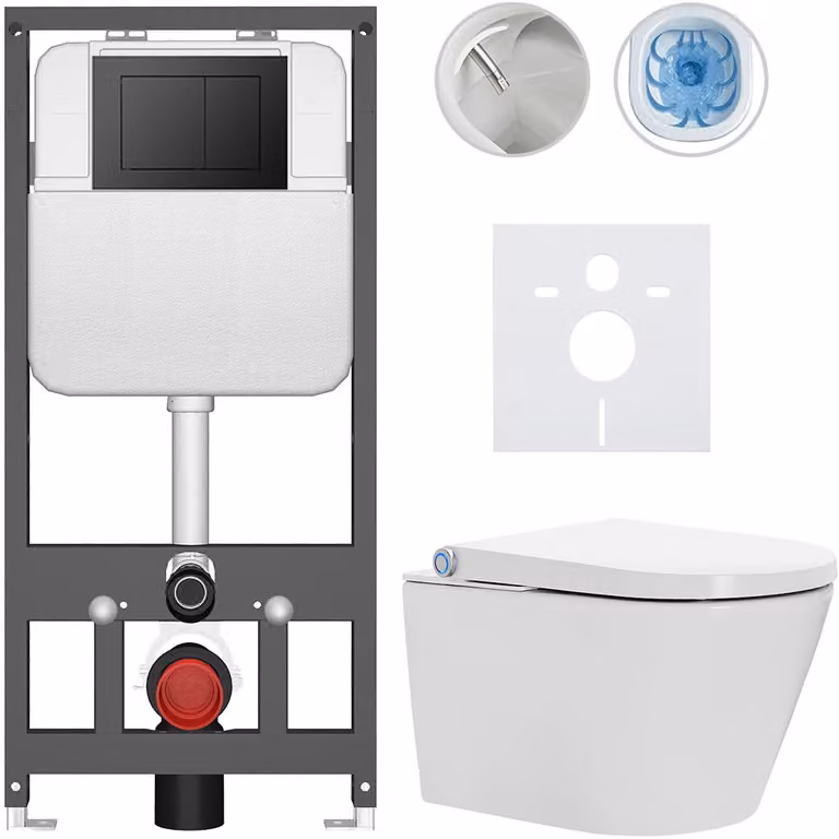 WC sospeso con bidet Cronus Standard - bianco lucido - pulsante Prime/Maxio, nero - sospeso - installazione a parete/con pannello di cartongesso - 59,3x38,4 cm