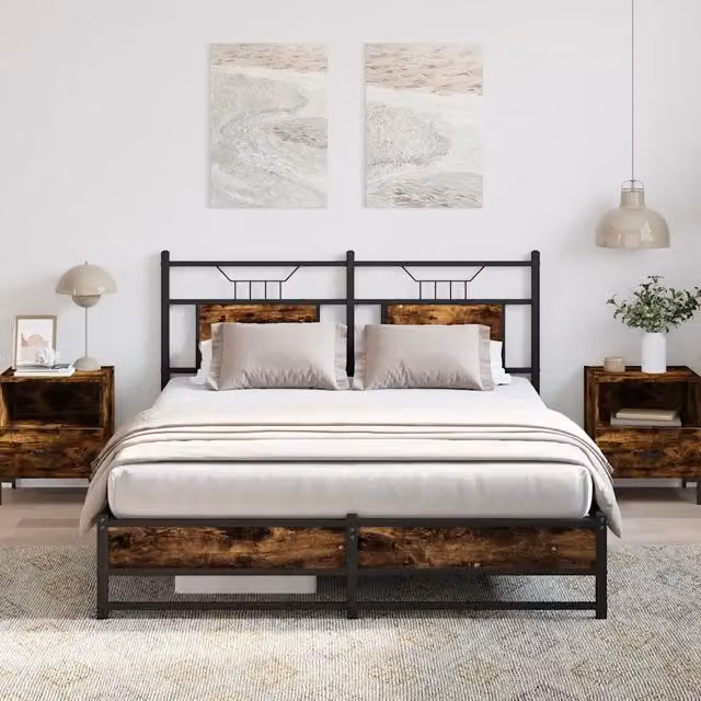 Giroletto senza materasso vidaXL in legno e metallo colore rovere fumo L/P/H: 207 x 140 x 91,5 cm – 1