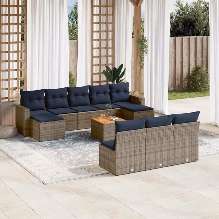 Maison Exclusive - Set da giardino 11 pezzi con cuscini, grigio, polyrattan