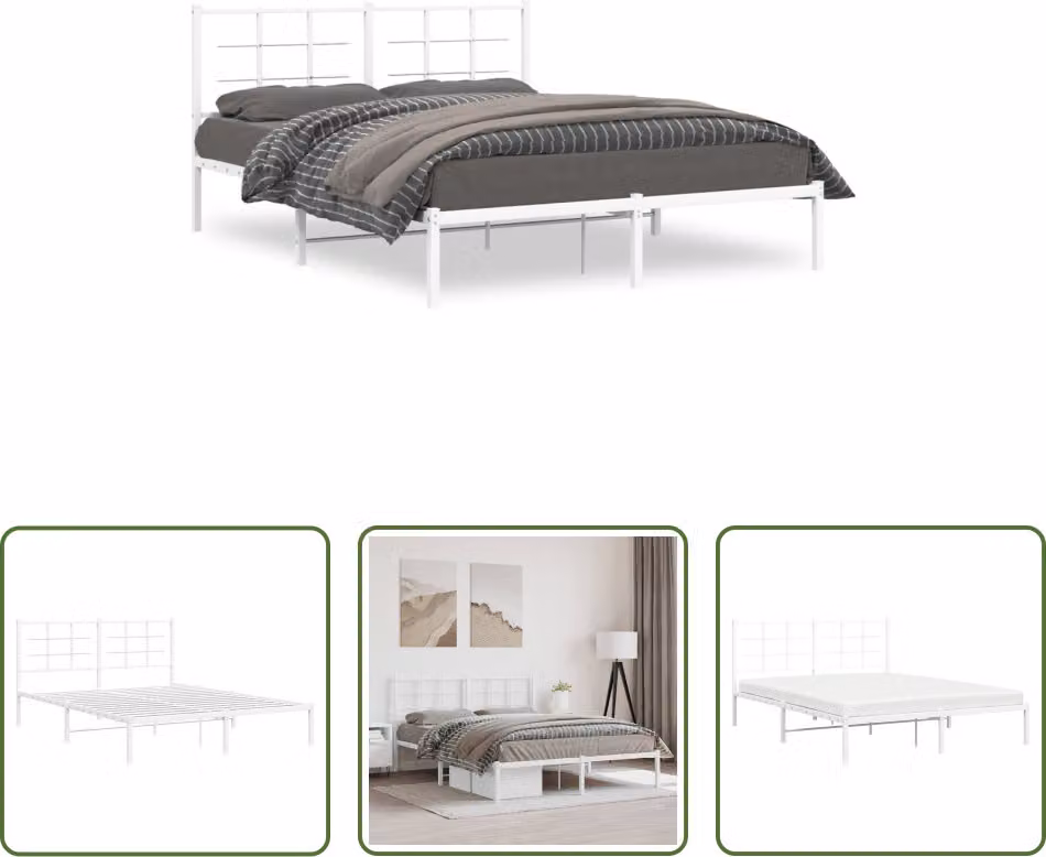 The Living Store Struttura letto con testiera in metallo bianco 150x200 cm
