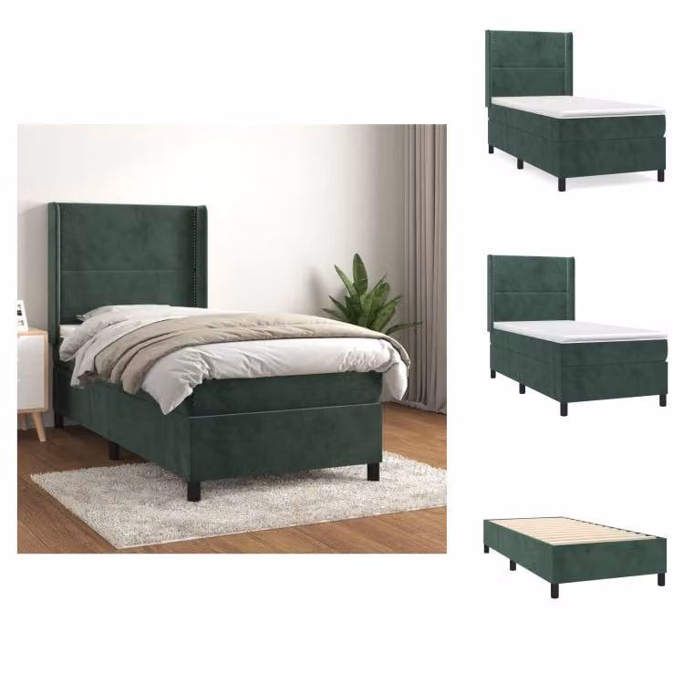 vidaXL Letto a molle con materasso verde scuro 100x200 cm in velluto - Letti e strutture letto
