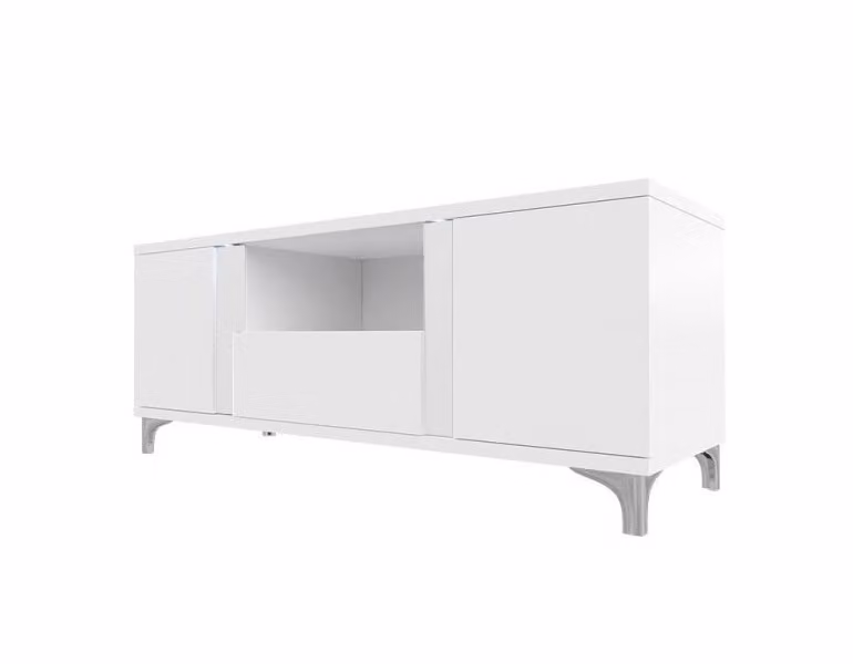 Tavolino per TV con illuminazione a LED BANTRY - bianco / bianco lucido