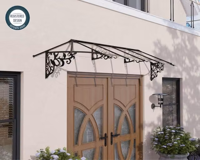 Pensilina da esterno Lily Palram trasparente con struttura in alluminio e policarbonato, L: 370 cm, P: 88 cm, H: 70 cm