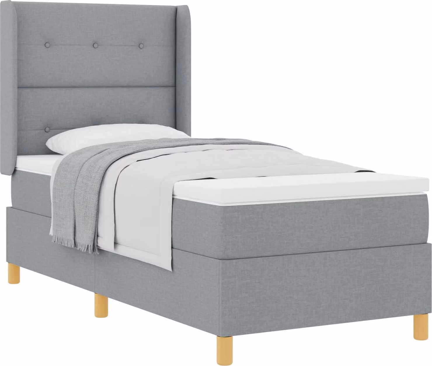 Letto a molle con testiera grigio chiaro 100 x 200 cm in tessuto