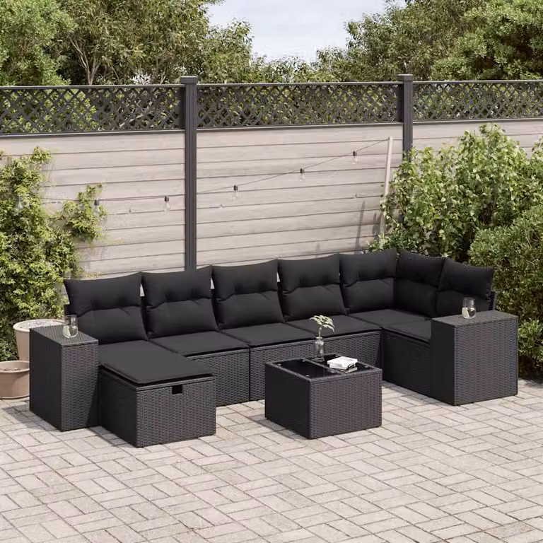 Set di divani da giardino vidaXL in polyrattan nero con 8 cuscini per esterni e terrazzi