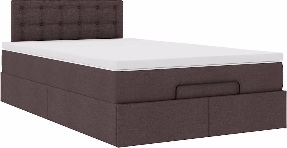 Pouf Letto con Materasso Marrone Scuro 120x200 cm in Tessuto