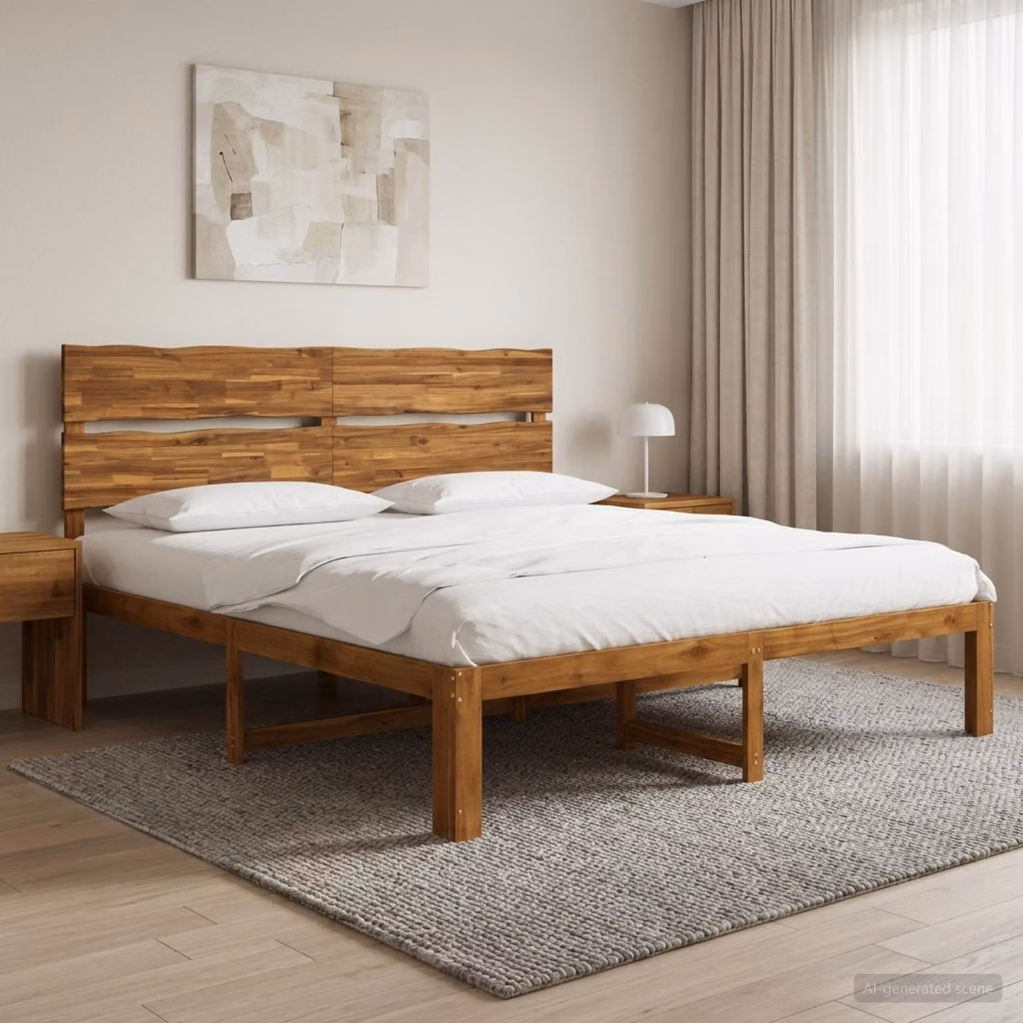 Letto matrimoniale con testiera vidaXL ROSTOCK in legno di acacia naturale, L/P/H: 180 x 200 x 115 cm
