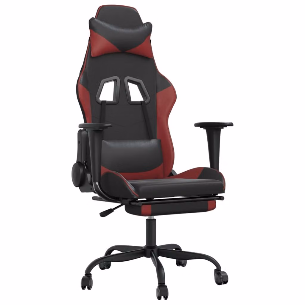 Sedia Gaming Massaggio Poggiapiedi Nero e Rosso Vino Pelle finta