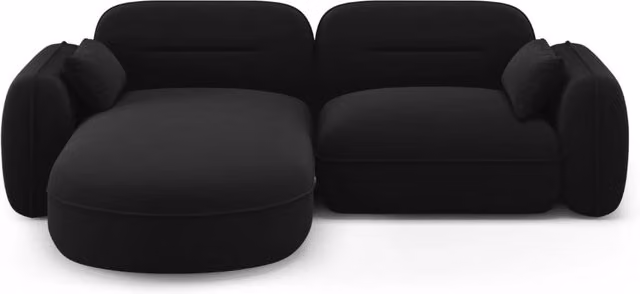 Divano angolare modulare sinistro Sydney Cosmopolitan Design a 3 posti in velluto nero L 230 x P 70 x H 86 cm – 1